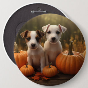 Badge Rond 15,2 Cm Jack Russell Puppy Automne Citrouille de plaisir