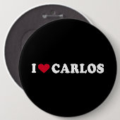BADGE ROND 15,2 CM J'AIME CARLOS (Devant & derrière)