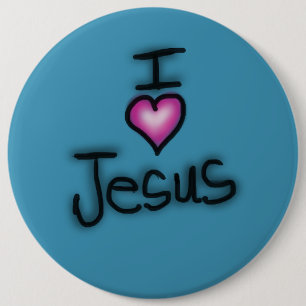 Badge Rond 15,2 Cm J'aime Jésus Je cœur Jésus Bleu