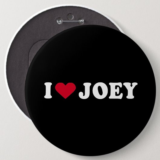BADGE ROND 15,2 CM J'AIME JOEY (Devant & derrière)