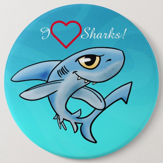 Badge Rond 15,2 Cm J'aime les requins (Devant)