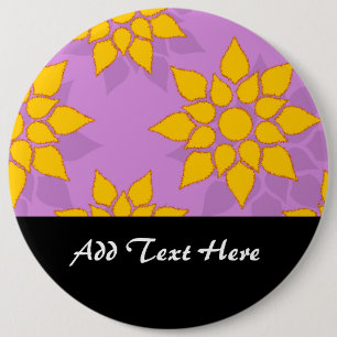 Badge Rond 15,2 Cm Jaune vibrant sur fond de design floral lavande
