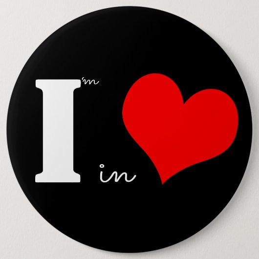 Badge Rond 15,2 Cm Je Suis En Amour Noir (Devant)
