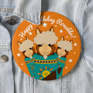 Badge Rond 15,2 Cm Joli Anniversaire des Alpacas Garçon en Serapes Tu
