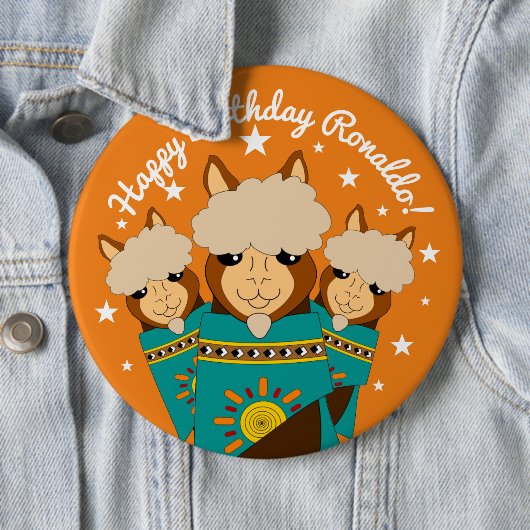 Badge Rond 15,2 Cm Joli Anniversaire des Alpacas Garçon en Serapes Tu (En situation)