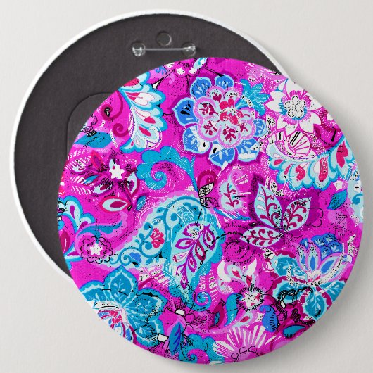 Badge Rond 15,2 Cm Joli bleu rose fleurs motif (Devant & derrière)
