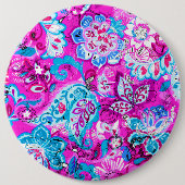 Badge Rond 15,2 Cm Joli bleu rose fleurs motif (Devant)