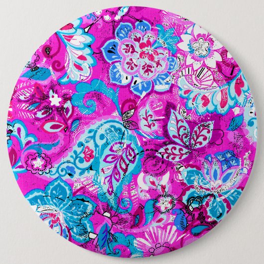 Badge Rond 15,2 Cm Joli bleu rose fleurs motif (Devant)