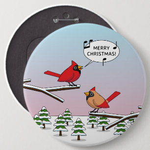 Badge Rond 15,2 Cm Joli Cardinal Rouge chanter Joyeux Noël