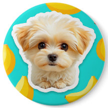 Joli chien drôle avec chiot banane dessus