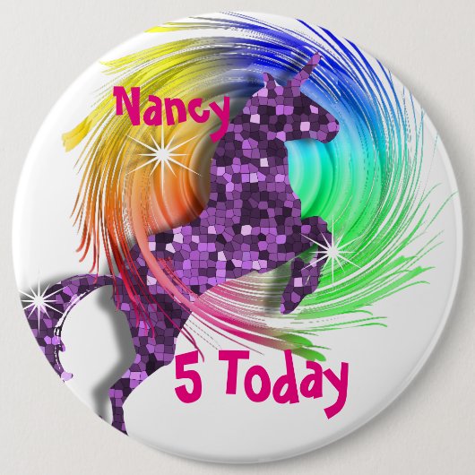 Badge Rond 15,2 Cm Joli Imaginaire Rainbow Unicorn âge personnalisé (Devant)