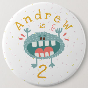 Badge Rond 15,2 Cm Joli Monster Turquoise Anniversaire