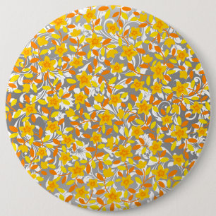 Badge Rond 15,2 Cm Joli orange jaune fleurs blanches motif