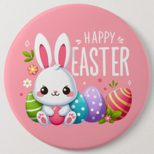 Badge Rond 15,2 Cm Joli, rose et heureux lapin de Pâques
