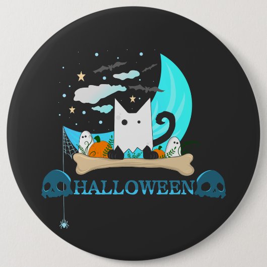 Badge Rond 15,2 Cm Jouer Chat Fantôme Haunts Halloween Nuit (Devant)