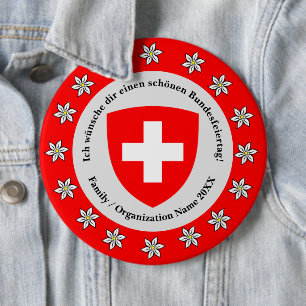 Badge Rond 15,2 Cm Jour national suisse Drapeau Edelweiss