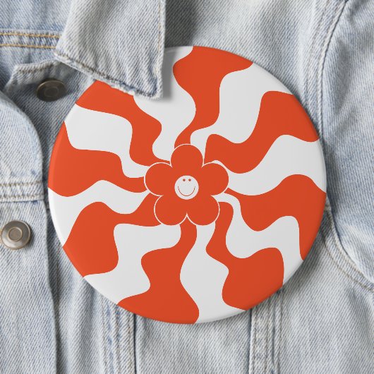 Badge Rond 15,2 Cm Joyeuse marguerite rétro en orange et blanc (En situation)