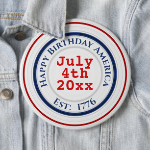Badge Rond 15,2 Cm Joyeux anniversaire Amérique Rouge Blanc Bleu Patr