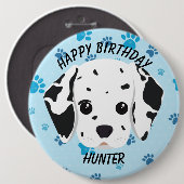Badge Rond 15,2 Cm Joyeux anniversaire Dalmatien Chiot bleu Paw (Devant & derrière)