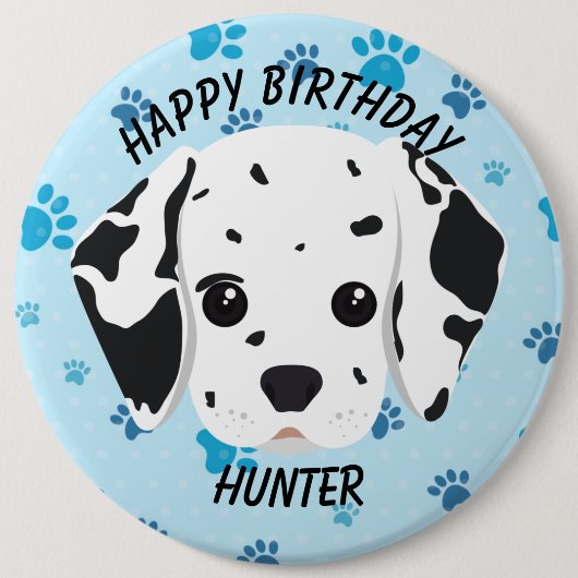 Badge Rond 15,2 Cm Joyeux anniversaire Dalmatien Chiot bleu Paw (Devant)