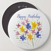 Badge Rond 15,2 Cm Joyeux Anniversaire Flower Pin (Devant & derrière)