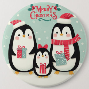 Badge Rond 15,2 Cm Joyeux manchots enneigés de Noël