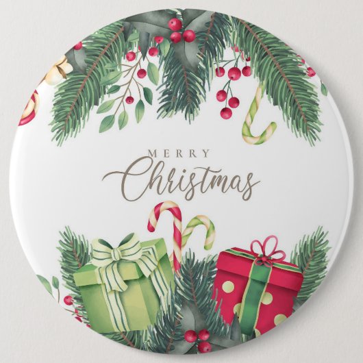 Badge Rond 15,2 Cm Joyeux Noël Arbre cadeaux Décoration (Devant)