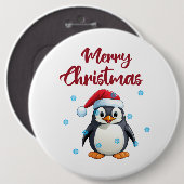 Badge Rond 15,2 Cm "Joyeux Noël" avec un mignon pingouin (Devant & derrière)