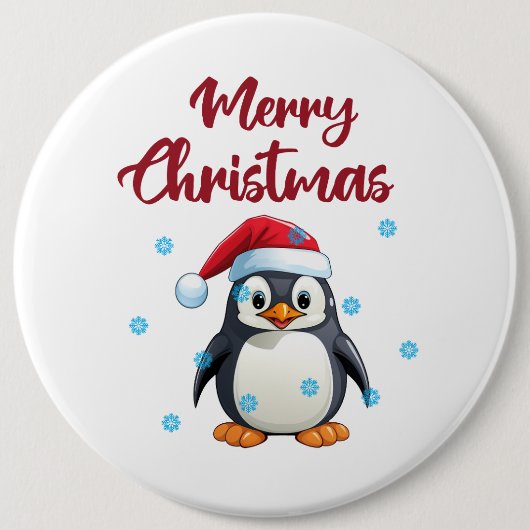 Badge Rond 15,2 Cm "Joyeux Noël" avec un mignon pingouin (Devant)