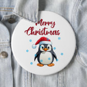 Badge Rond 15,2 Cm "Joyeux Noël" avec un mignon pingouin (En situation)