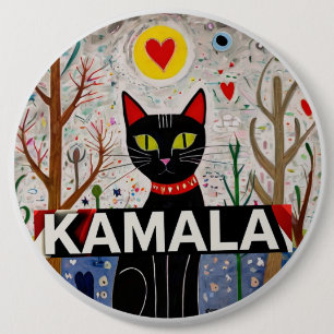Badge Rond 15,2 Cm Kamala Black Cat coeur Kamala Button