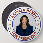BADGE ROND 15,2 CM KAMALA HARRIS PRÉSIDENTE ! (Devant & derrière)