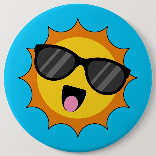 Badge Rond 15,2 Cm Kawaii Joyeux soleil avec lunettes de soleil (Devant)