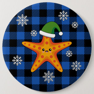 Badge Rond 15,2 Cm Kawaii Xmas Starfish sur Blue Buffalo Motif