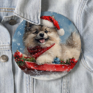 Badge Rond 15,2 Cm Keeshond Chien dans la corniche laissez-le neiger