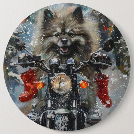 Badge Rond 15,2 Cm Keeshond chien équitation moto Noël (Devant)