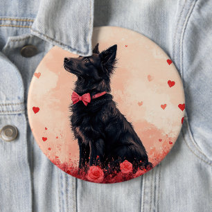 Badge Rond 15,2 Cm Kelpie australienne avec Roses - Saint Valentin