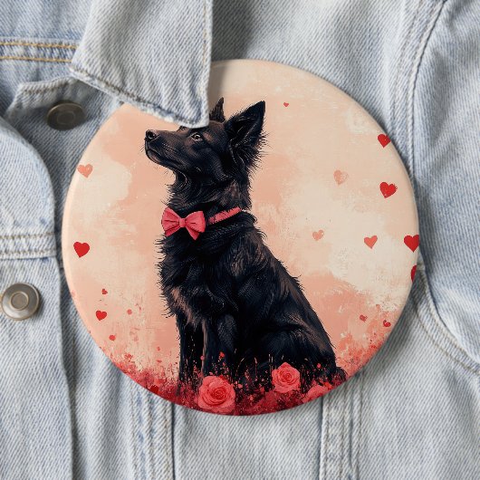 Badge Rond 15,2 Cm Kelpie australienne avec Roses - Saint Valentin (En situation)