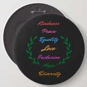 Badge Rond 15,2 Cm Kindness Peace Equality Love Inclusion Hope Divers (Devant & derrière)
