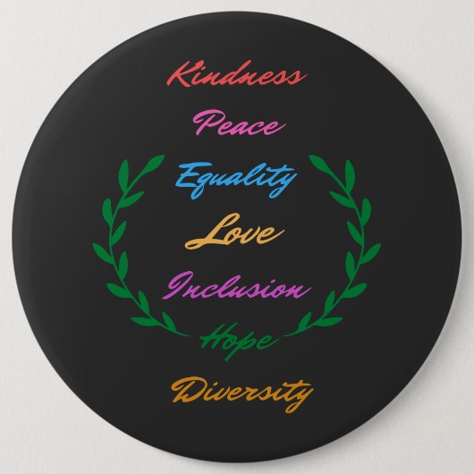 Badge Rond 15,2 Cm Kindness Peace Equality Love Inclusion Hope Divers (Devant)