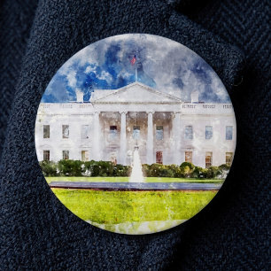 Badge Rond 15,2 Cm La Maison Blanche à Washington DC Aquarelle