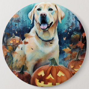 Badge Rond 15,2 Cm Labrador Halloween avec citrouilles effrayant