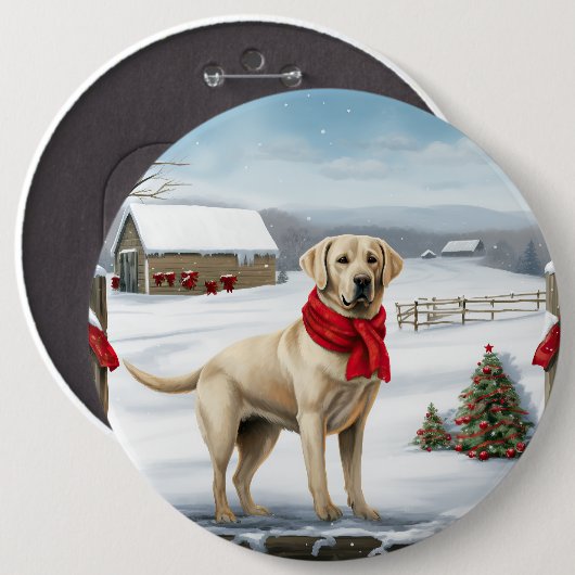 Badge Rond 15,2 Cm Labrador Retriever Dog in Snow Christmas (Devant & derrière)