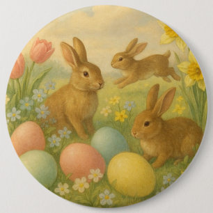 Badge Rond 15,2 Cm Lapin vintage/Pâques Œuf de Pâques/Printemps