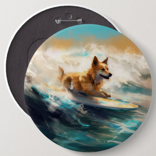 Badge Rond 15,2 Cm Lapphund Plage Finlandaise Plage Surf Peinture (Devant & derrière)