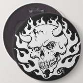 Badge Rond 15,2 Cm Le crâne démon en flammes (Devant & derrière)
