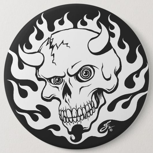 Badge Rond 15,2 Cm Le crâne démon en flammes (Devant)