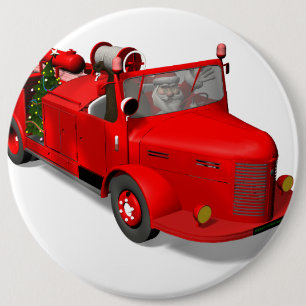 Badge Rond 15,2 Cm Le Père Noël Conduit Un Camion D'Incendie