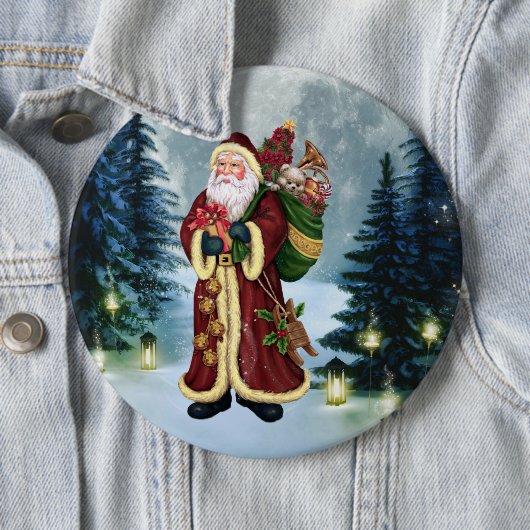 Badge Rond 15,2 Cm Le Père Noël Dans La Forêt (En situation)