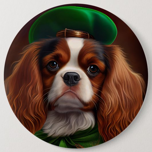 Badge Rond 15,2 Cm Le roi Cavalier Charles Spaniel à la Saint Patrick (Devant)